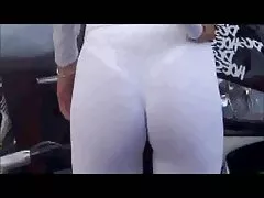 뜨거운 발기인 흰색 스 판 덱 스 가죽 엉덩이