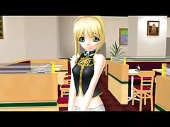 무고 한 금발 헨타이 십 대 식당에서 섹스 도착